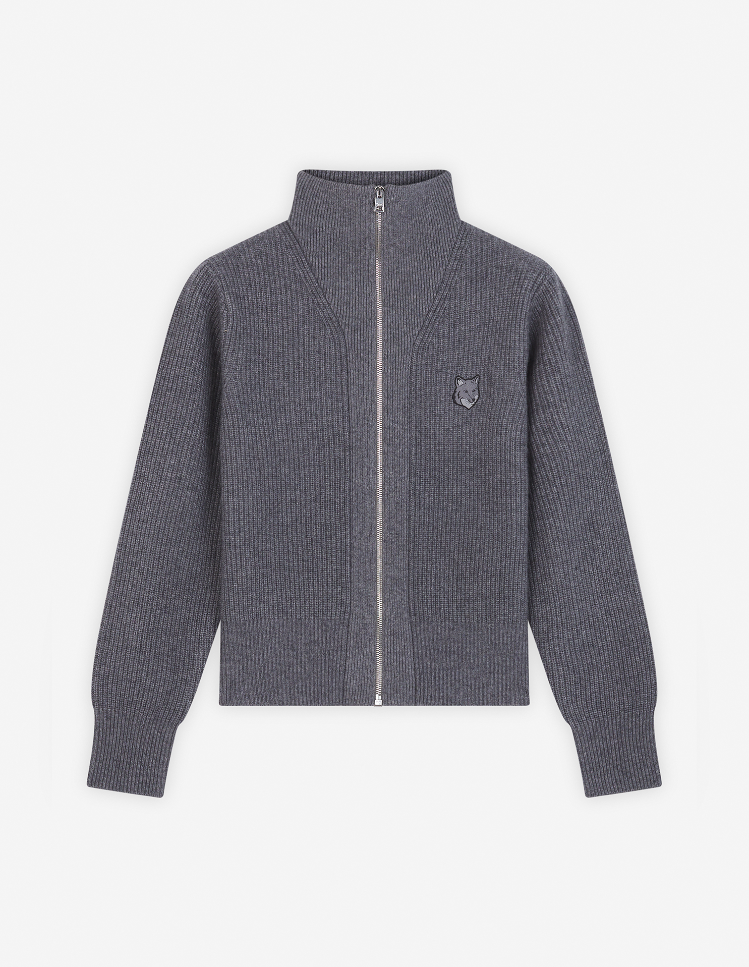BOLD FOX HEAD PATCH RIBBED ZIPPED CARDIGAN