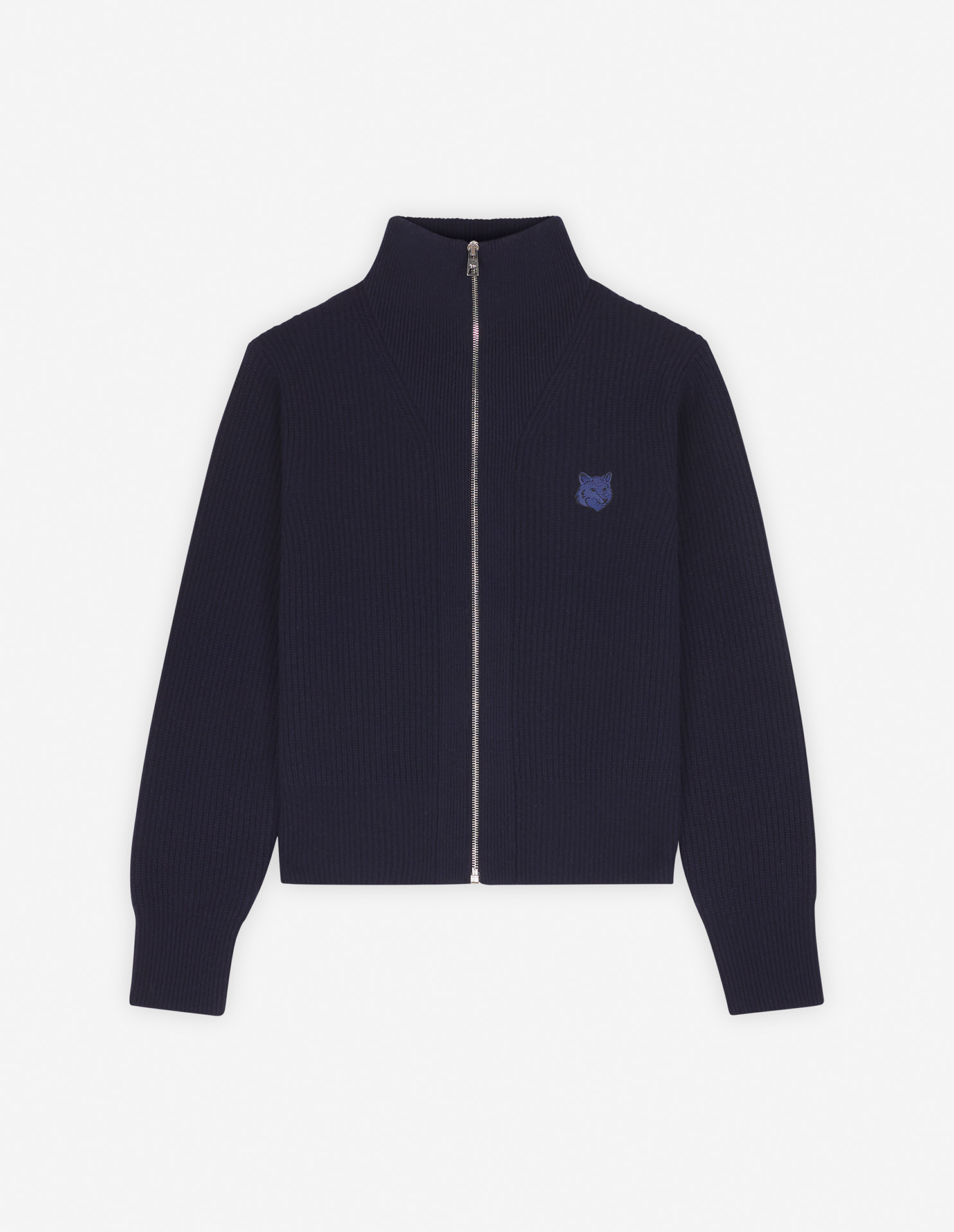 BOLD FOX HEAD PATCH RIBBED ZIPPED CARDIGAN