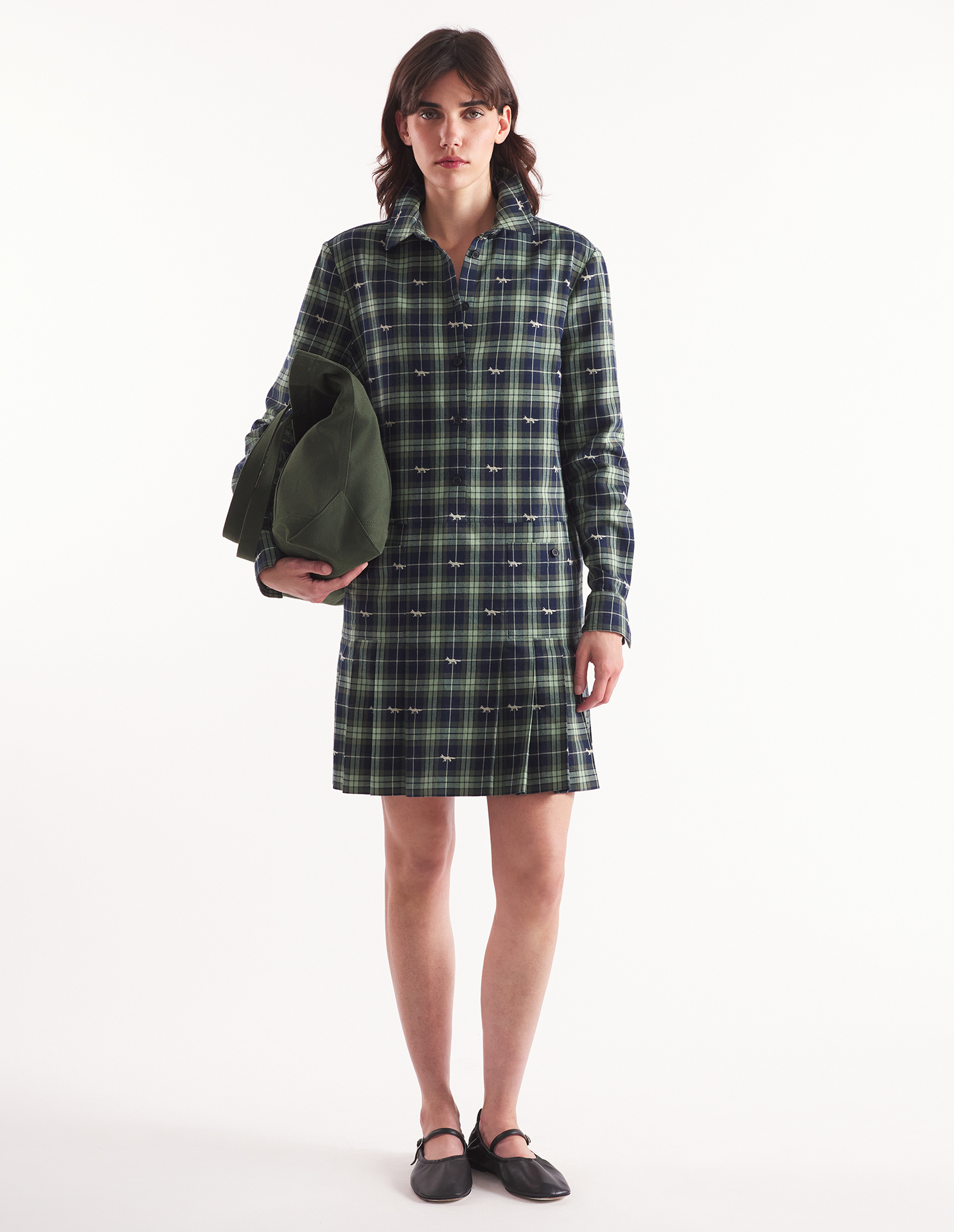 PLEATED MINI SHIRT DRESS