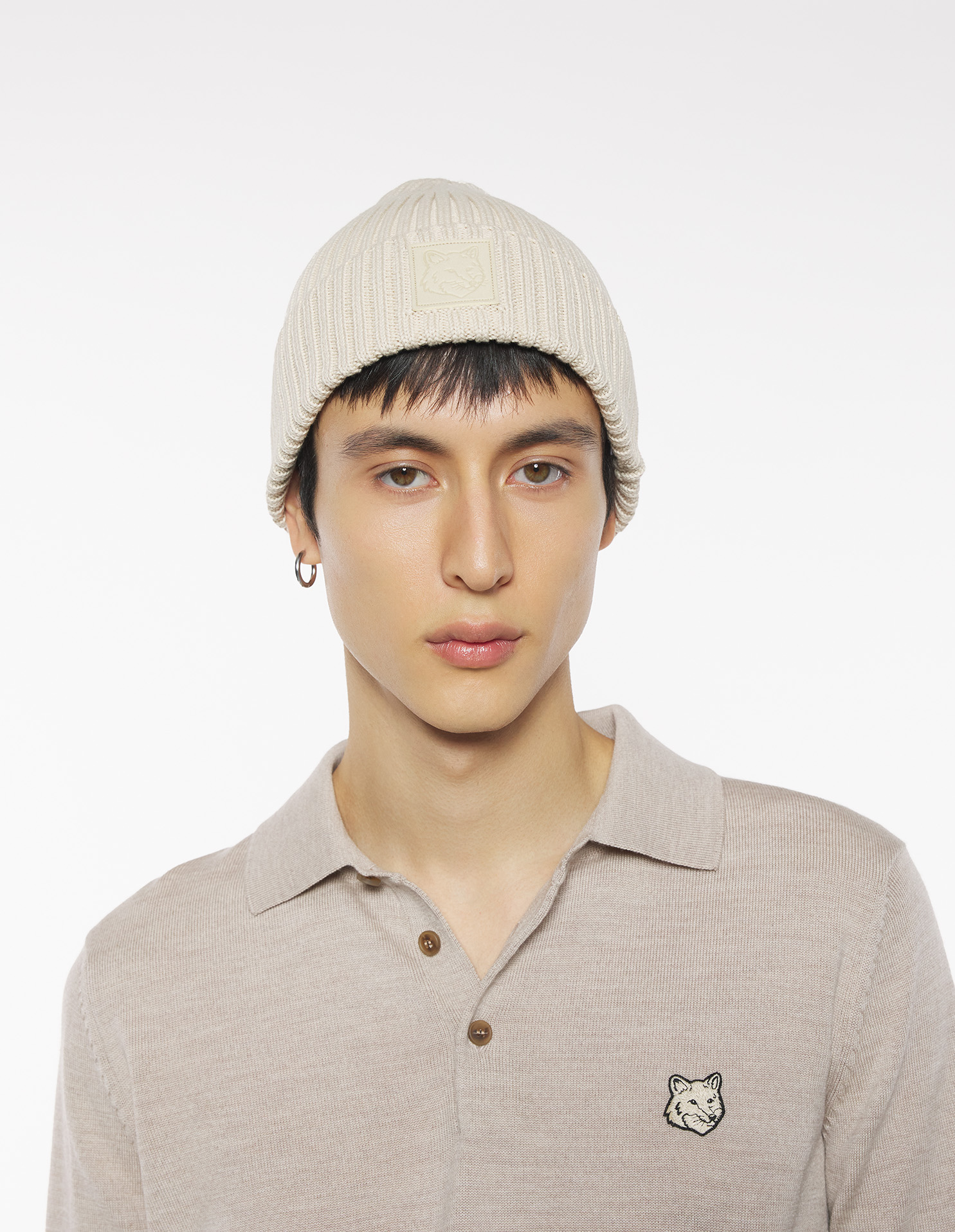 BOLD FOX HEAD LEATHER PATCH BEANIE