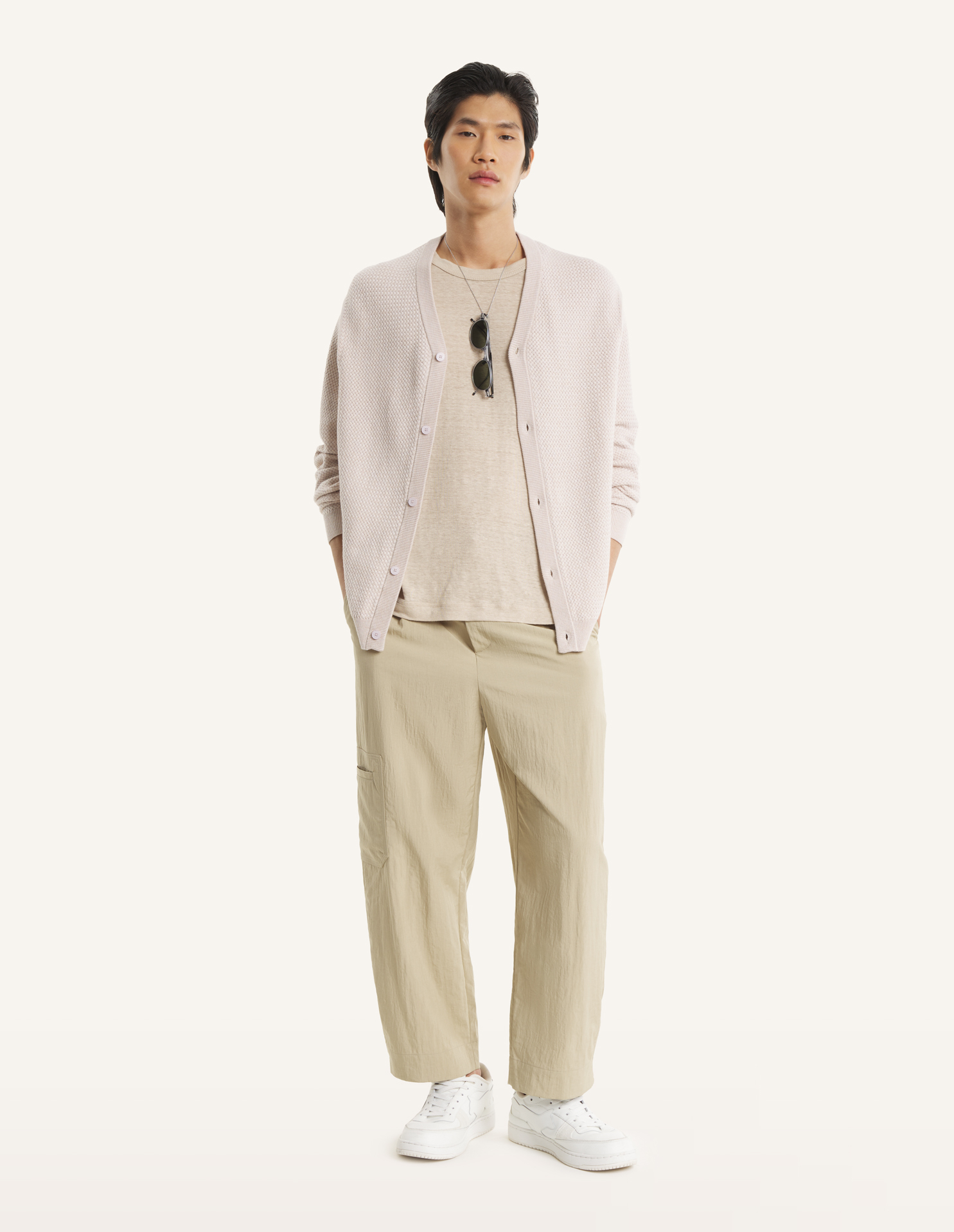 TEXTURED MERINO COTTON CARDIGAN