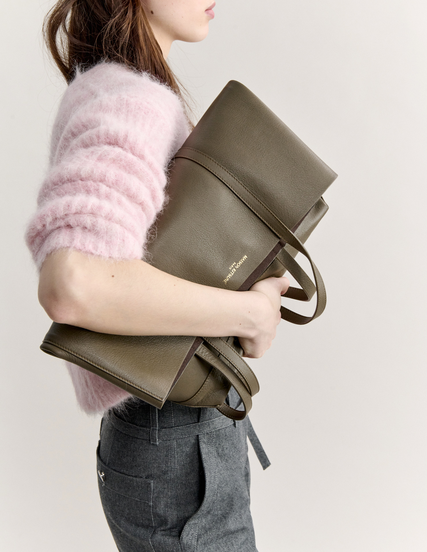 MAISON KITSUNE PARIS LEATHER TOTE