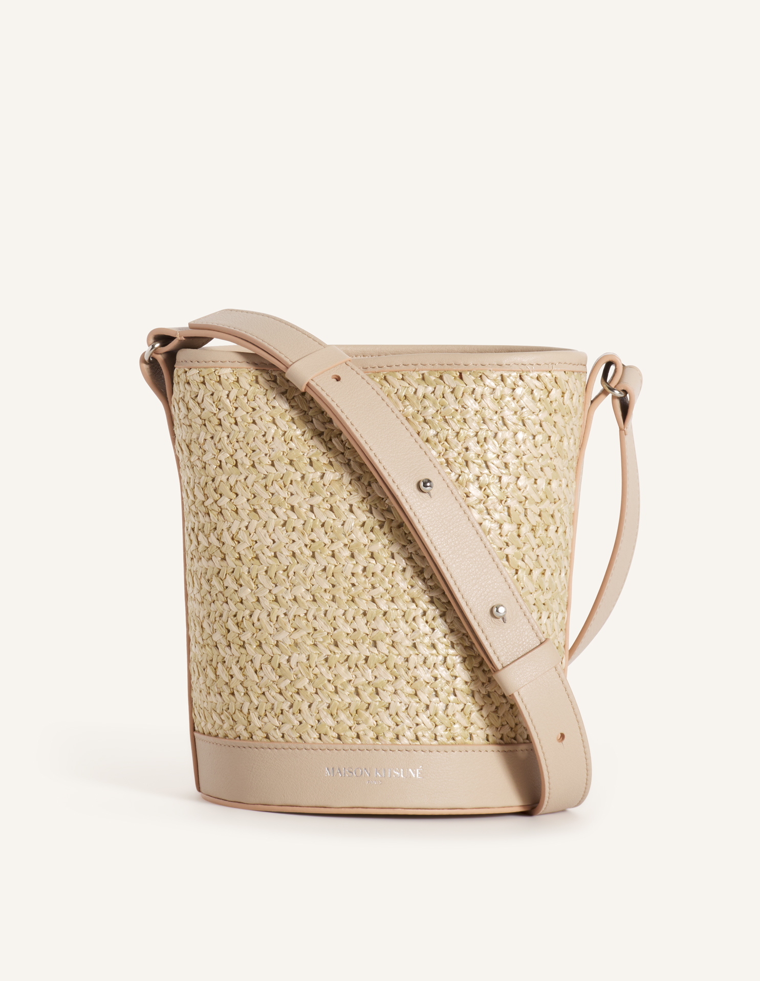 RAFFIA AND LEATHER BUCKET BAG
