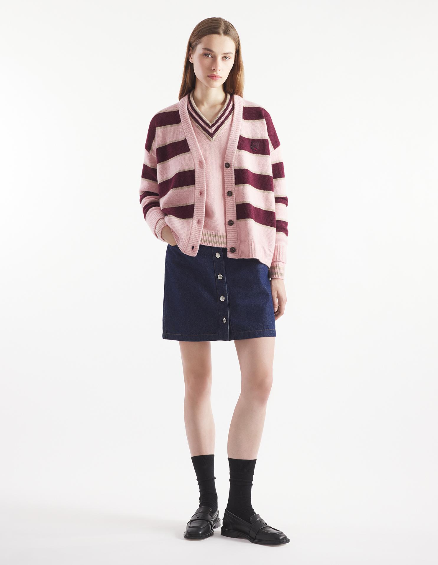 BOLD FOX HEAD PATCH STRIPED CARDIGAN